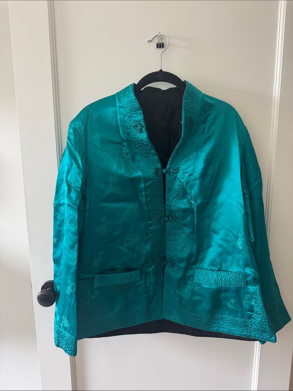 Teal Satin Mandarin Collar Jacket